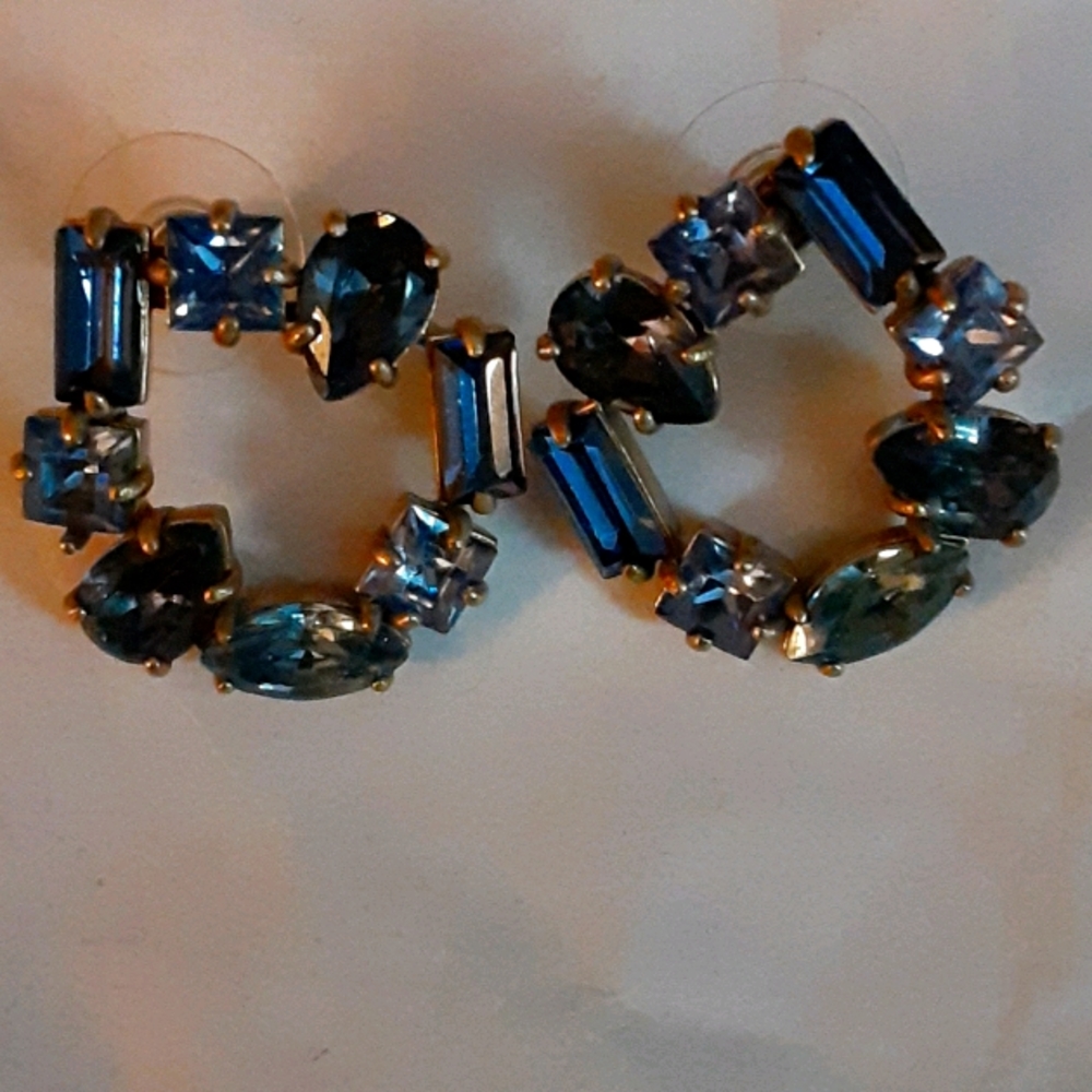 🆕 J. CREW Crystal Open Circle Navy Earrings